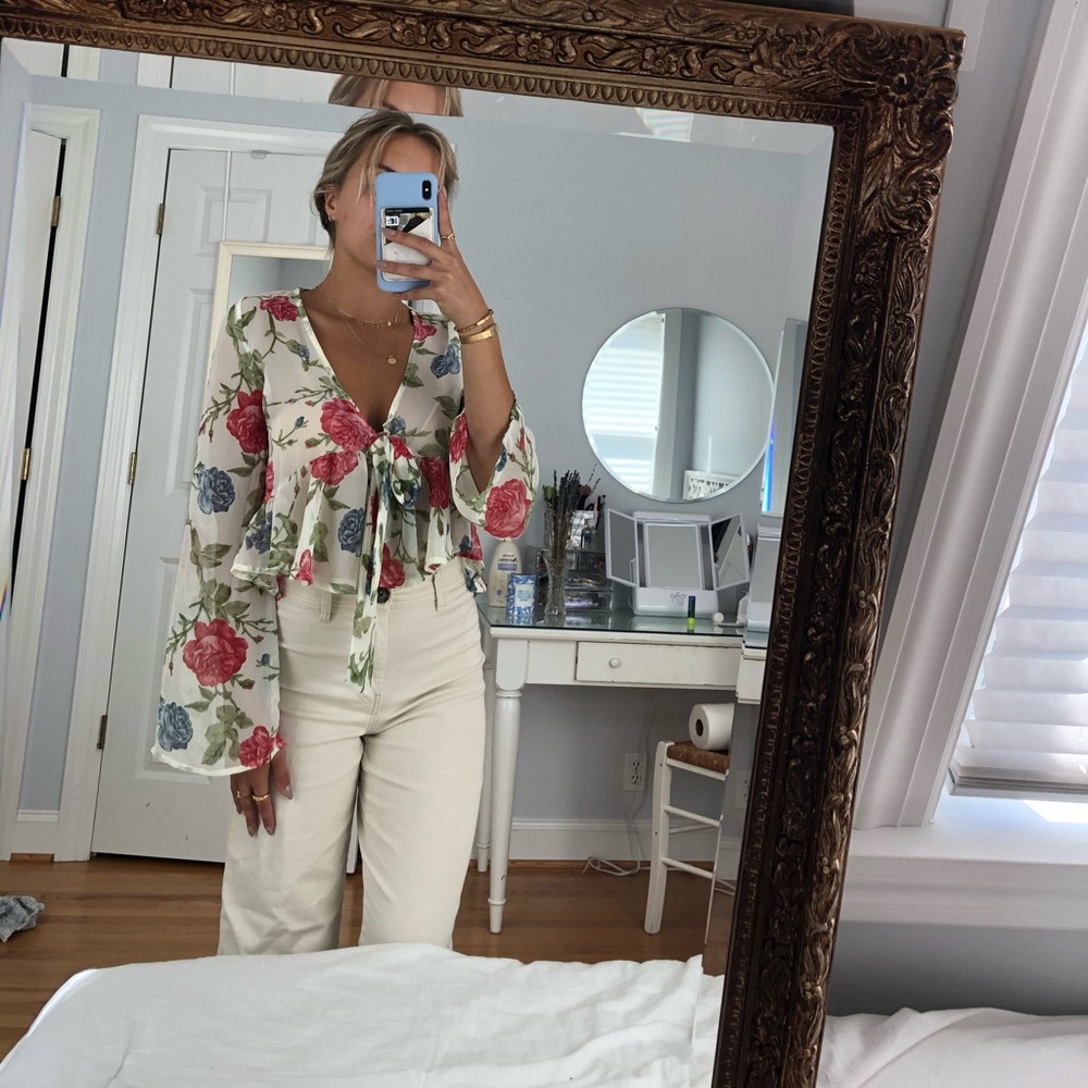 Floral Tie Front Blouse
